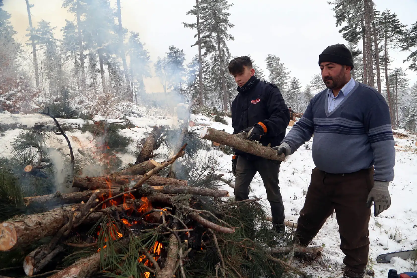 Zorlu şartlarda ekmeklerini ormandan çıkarıyorlar