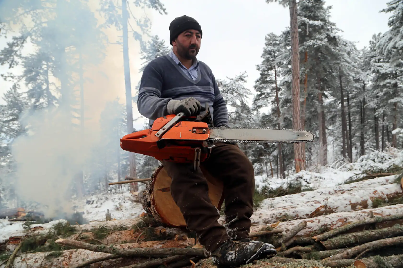 Zorlu şartlarda ekmeklerini ormandan çıkarıyorlar