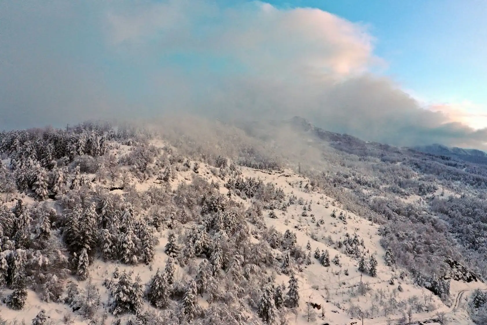 Çam ormanlarıyla çevrili Şenpazar ilçesi beyaza büründü