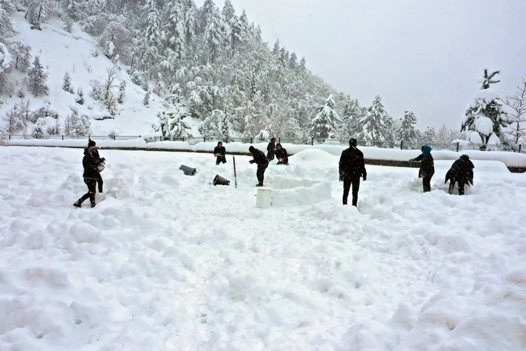 Çam ormanlarıyla çevrili Şenpazar ilçesi beyaza büründü