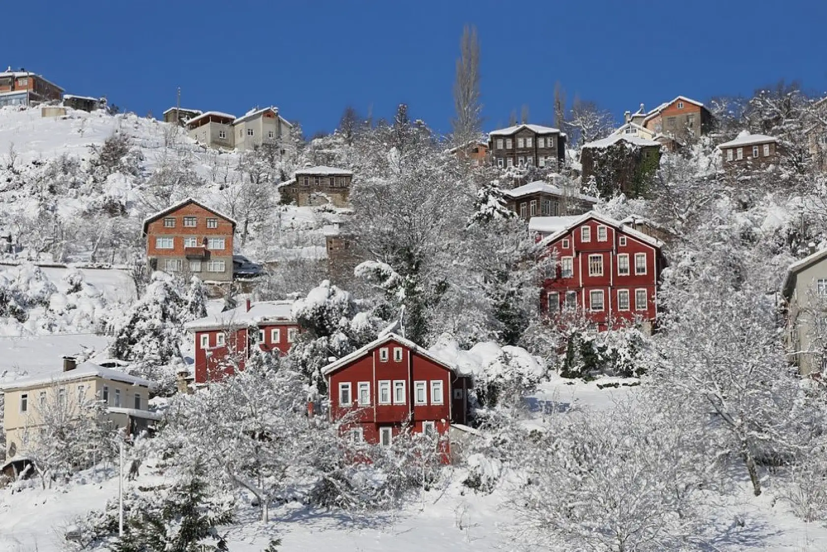 Karla bütünleşen güzellik dronla görüntülendi