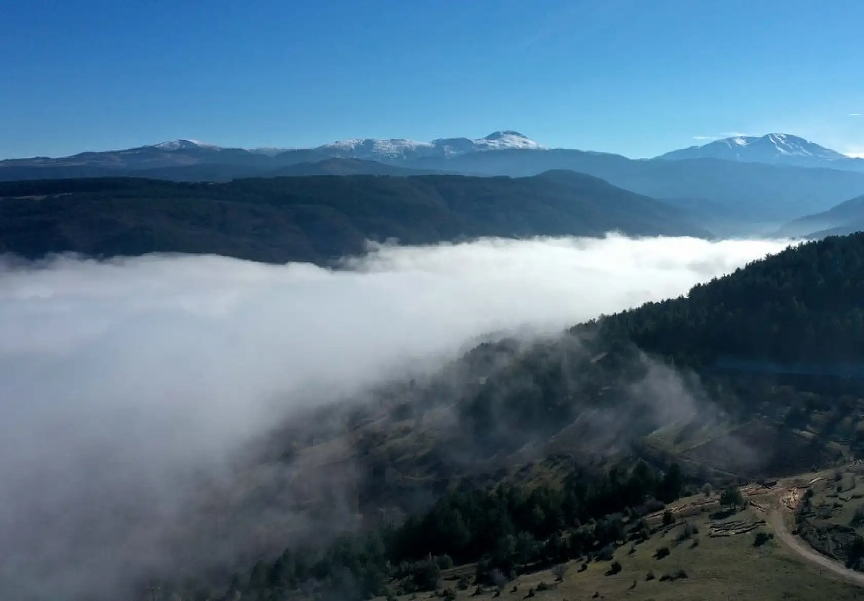 Sisle kaplanan Ilgaz Dağı havadan görüntülendi