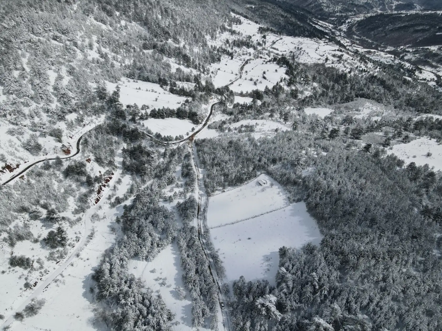 Karla kaplı ormanlar havadan görüntülendi