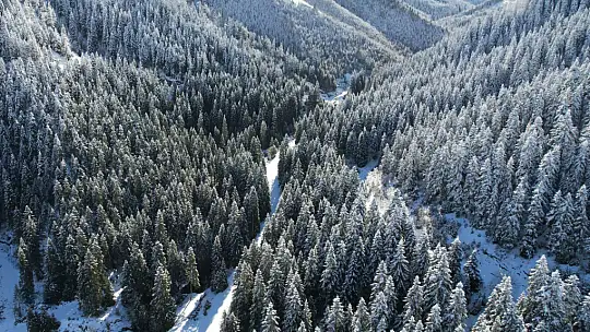 Karlı Yaralıgöz Dağı dronla görüntülendi