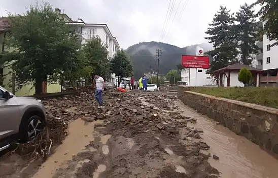 Azdavay'da çay taştı, birçok araç ve işyeri su altında kaldı