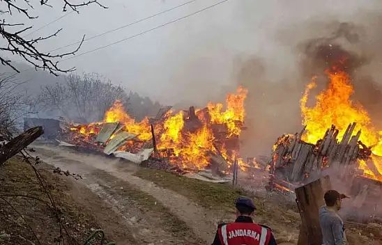 Pınarbaşı'da yangın! 2 ev ve 1 ahır yandı