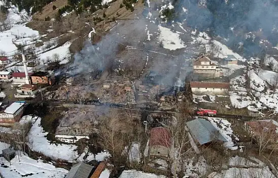 Haydarlar köyünde yangın! 7 ev, 7 ahır ve cami yandı