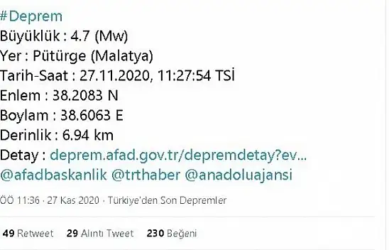 Malatya 4.7 ile sallandı