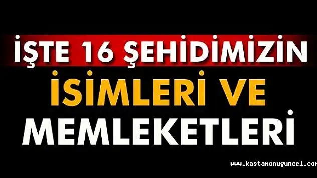 16 Şehidin İsimleri ve Memleketleri Belli Oldu