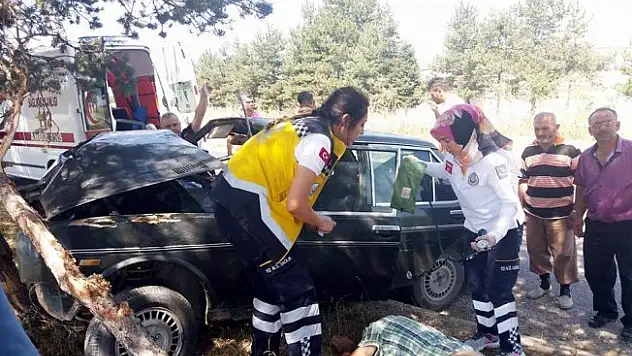 Yoldan çıkan otomobil ağaca çarptı: 3 yaralı