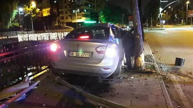 Ağaca çarparak duran otomobil, çaya uçmaktan kurtuldu