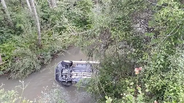 Direksiyon hakimiyetini kaybeden sürücü dereye uçtu