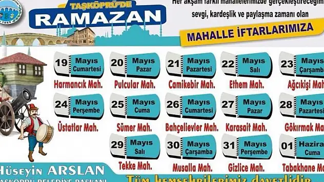 Taşköprü'de Mahalle iftarlarının tarihi belli oldu