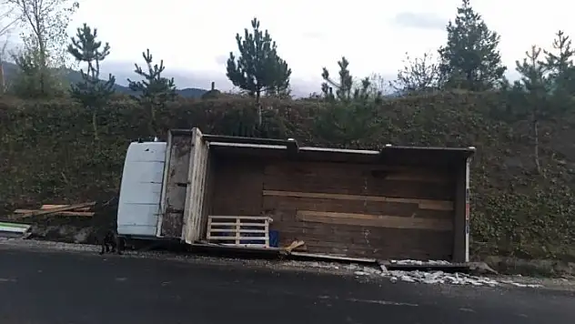 Freni patlayan kamyon, şarampole yuvarlandı