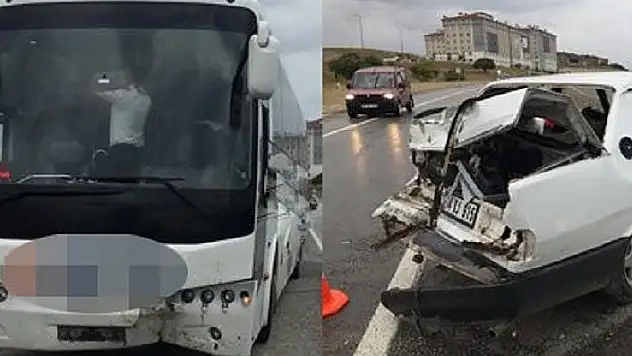 Otobüsle otomobil çarpıştı 2 yaralı
