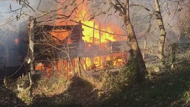Kastamonu'daki yangında ahşap ev tamamen yandı