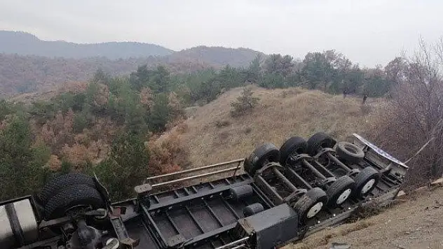 Tırın uçuruma yuvarlanmasını ağaçlar engelledi