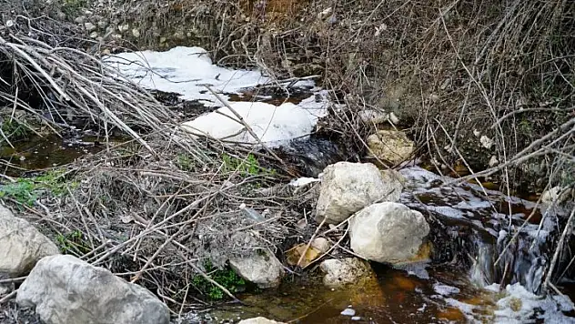 Derenin suyu kahverengi ve köpüklü akıyor