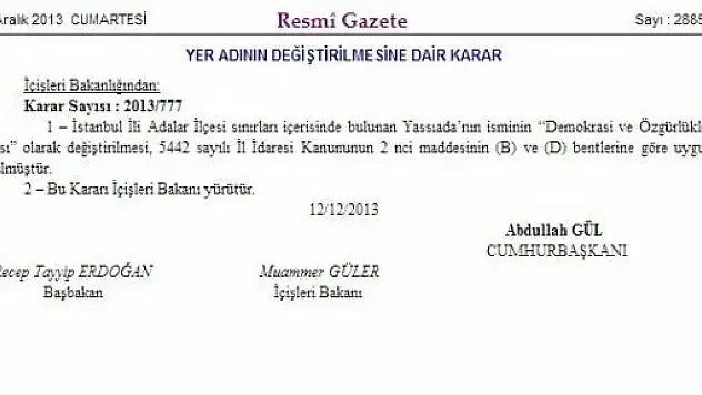  Yassıada İsmi Resmen Değişti