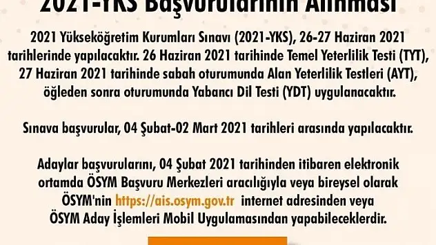 YKS başvuru tarihleri açıklandı