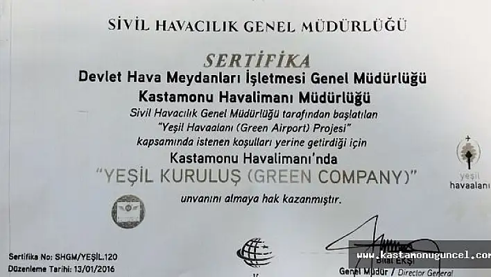 Havalimanı'na Yeşil Kuruluş Sertifikası