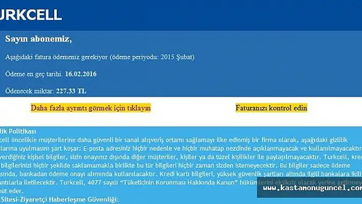 Telefon Faturası Görünümündeki Virüse Dikkat!