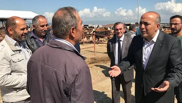 Maşalacı hayvan pazarını ziyaret ederek besicilerin sorunlarını dinledi