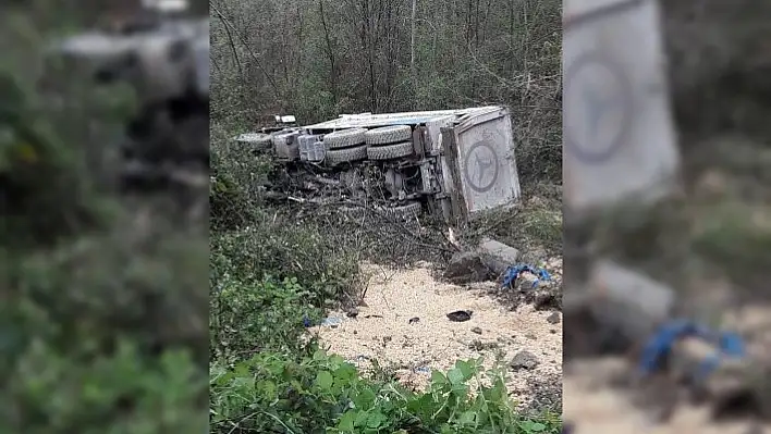 Yoldan çıkan kamyon şarampole devrildi: 1 yaralı