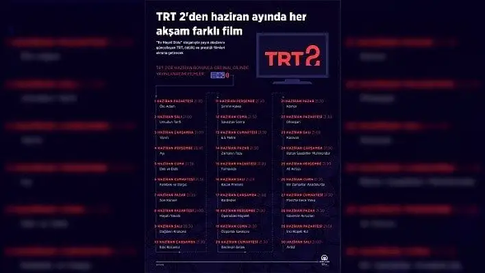 TRT 2'de haziran ayı boyunca her akşam farklı film